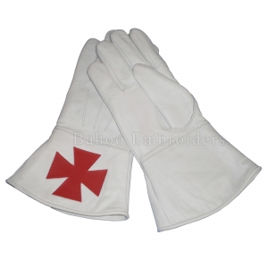 Knights Templar White Leather Gauntlets with Red Cross-BH-M-1115