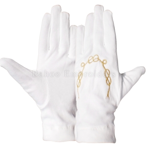 Masonic Cotton Gloves with Gold Chain Embroidery-BH-M-1355