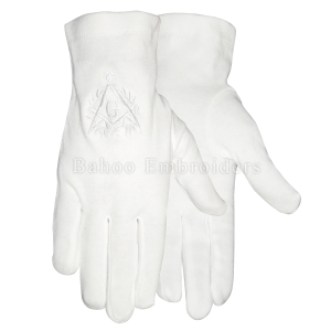Masonic French Rite White Cotton Gloves with White Embroidery-BH-M-1359
