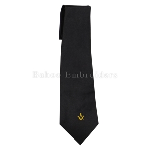 Masonic Regalia Masons Black Silk Tie With Gold Embroidered Square Compass Logo-BH-M-1452