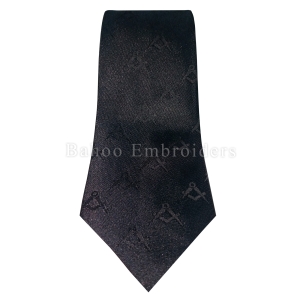 Masonic Regalia Black Tie with Square & Compass Logo-BH-M-1460