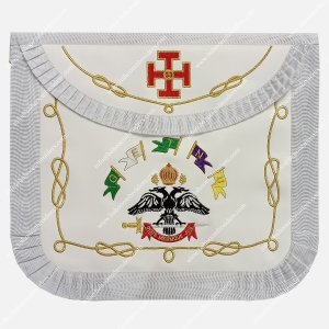 AASR 33rd Degree White Leather Apron - Machine Embroidered-BE-AASR-33D-005